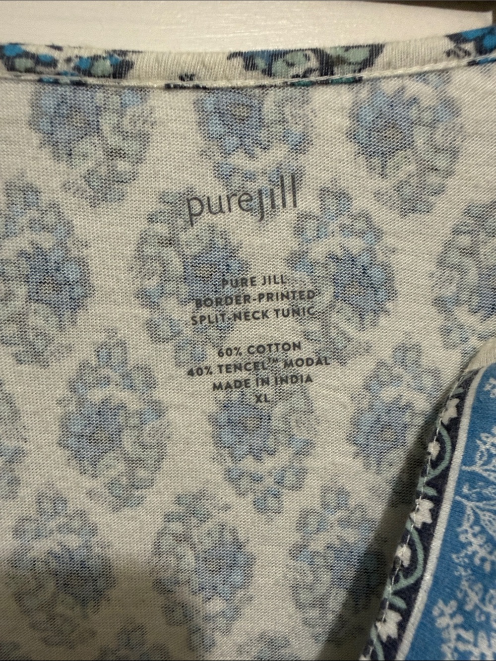 J. Jill Blue and White Printed Split-V Neck Tunic - Picture 2 of 5